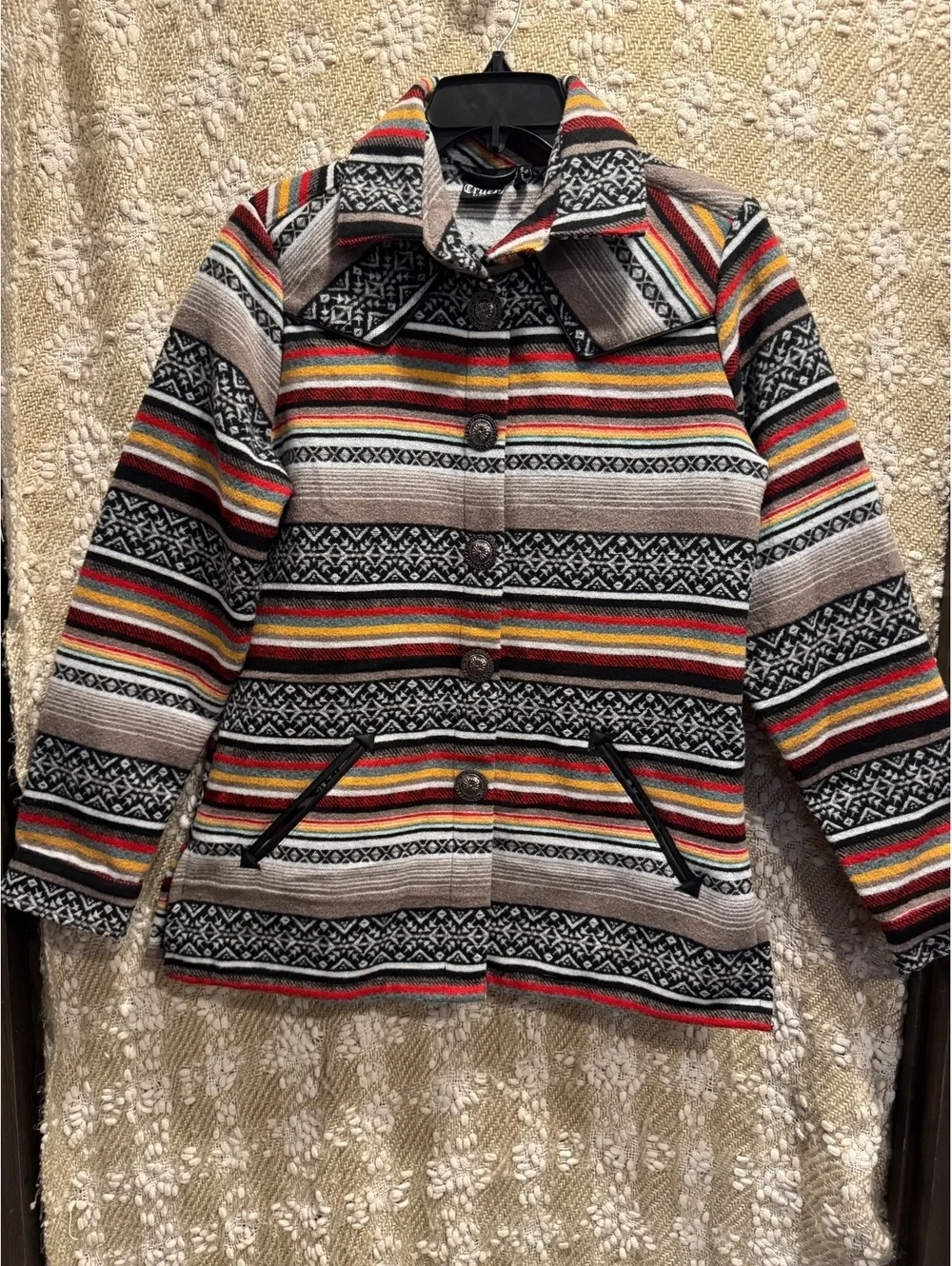 Cruel Denim Women's Serape Stripe Western Aztec Quilted-Lined Jacket/Coat Size S